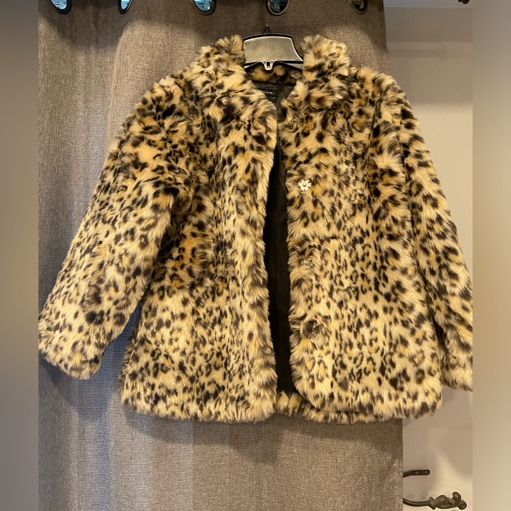 Girls Faux Fur Coat Tahari Sz 14 Leopard